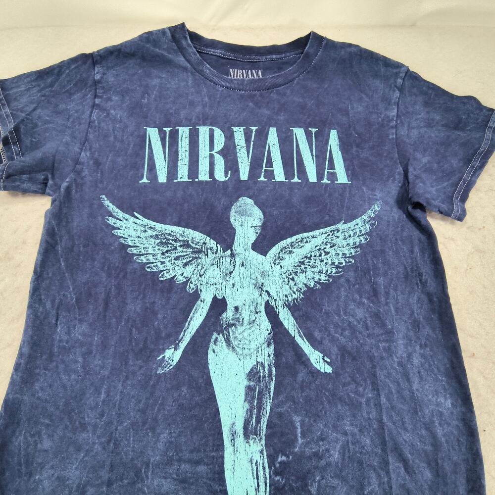 Nirvana Band Casual Crew Neck Graphic Shirt Adult Mens Size Small S Blue